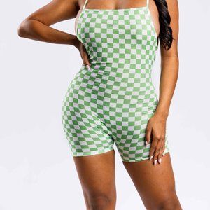 CHARMING BUNNY CHECKER PRINT ROMPER